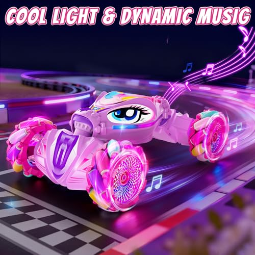 Unicorn Gesture Sensing RC Stunt Car Remote Control Car for Girls | 360°Rotation & 2.4GHz Monster Truck Toys with Light & Music Barbie Style Toy for Girls Age 6-7 8-12+ Years Old Birthday Gift
