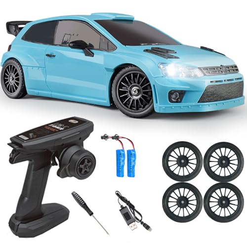 LDRC 2801 1/28 Mini RC Drift Car GTR 2.4GHz 4WD RTR with 4PCS Drift Tires Racing Radio Control Cars (Blue2) - color: Blue2