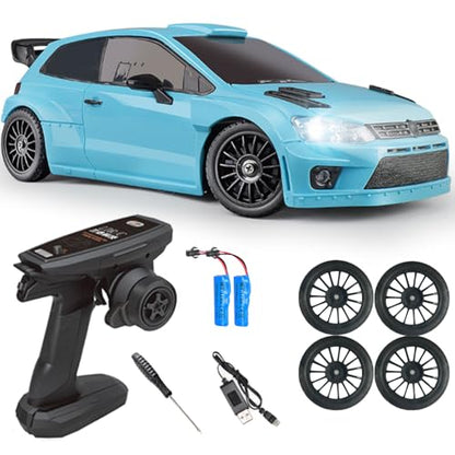 LDRC 2801 1/28 Mini RC Drift Car GTR 2.4GHz 4WD RTR with 4PCS Drift Tires Racing Radio Control Cars (Blue2) - color: Blue2