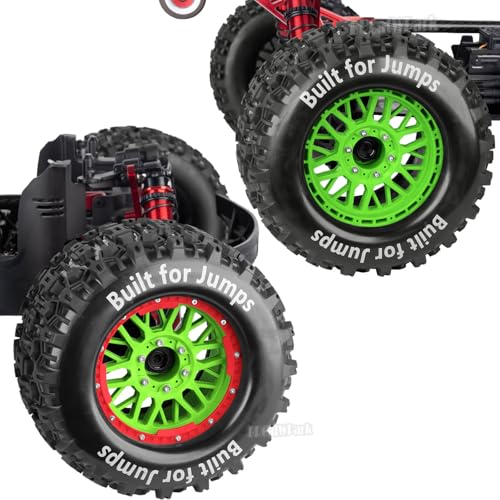 17mm Hex 1/7 1/8 1/10 RC Wheels and Tires for 1/10 Revo/Summit/T-Maxx/E-Revo,1/8 Kraton/Outcast/Fireteam/Notorious 6S,Sledge,1/7 Fireteam 6S,etc RC Monster Truck,(4Pcs) Red Green - color: Red Green - (Rc Truck Tires)
