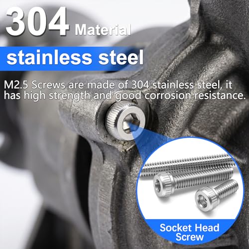 801PCS M2.5 Screws Kit, M2.5x4/6/8/10/12/16/20/25mm Hex Socket Head Cap Screws Bolts Nuts Washers Kit, 304 Stainless Steel M2.5 Bolts Metric Screws for 3D Printing - size: SS M2.5 x 4/6/8/10/12/16/20/25mm, style: Socket Head