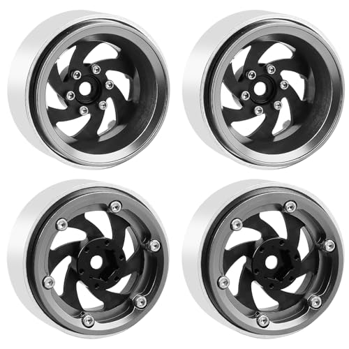 ModuWheel 1.3" Negative Offset Aluminum + Carbon Fiber Base Beadlock Wheels for 1/24 1/18 SCX24 TRX4m Ascent-18 RC Crawler (gray) - color: gray