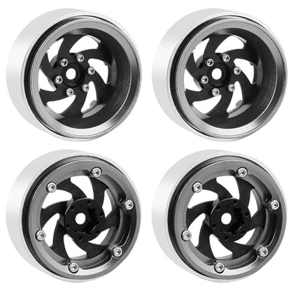 ModuWheel 1.3" Negative Offset Aluminum + Carbon Fiber Base Beadlock Wheels for 1/24 1/18 SCX24 TRX4m Ascent-18 RC Crawler (gray) - color: gray