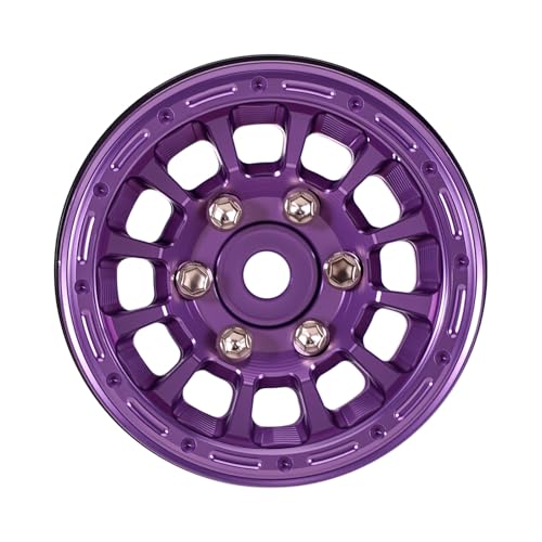 INJORA 1.0" Aluminum Beadlock Wheels 0mm Offset for 1/18 1/24 RC Crawler Upgrade, W1056(Purple) - color: Purple