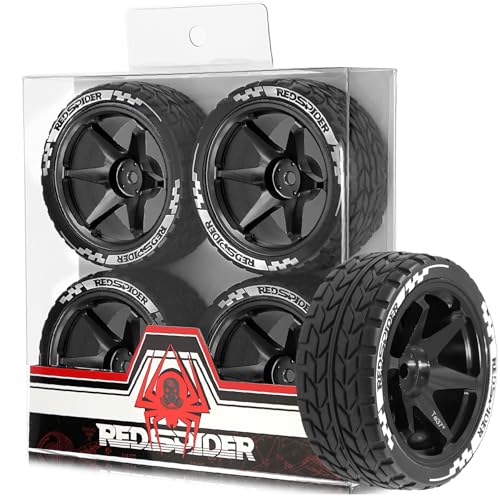 1/10 RC On Road Tires OD 2.55'' and Aluminium Street Wheels 4PCS 12mm Hex Touring Tyres for 1:10 Rally Racing Drift Car Tamiya TT01 TT02 XV01 HPI KYOSHO HSP PTG2 Traxxas TA06 A959 (Black) - color: Black