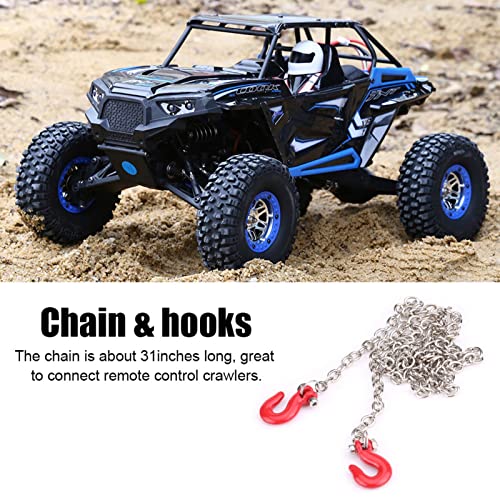 RC Tow Chain with Metal Tow Hook – U Shaped Pull Buckle Safety Chain Kit for 1/10 Scale RC Crawler Car, Compatible with TRX4, SCX10, Wraith, D90 (Black)