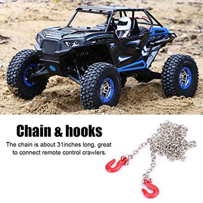 RC Tow Chain with Metal Tow Hook – U Shaped Pull Buckle Safety Chain Kit for 1/10 Scale RC Crawler Car, Compatible with TRX4, SCX10, Wraith, D90 (Black)