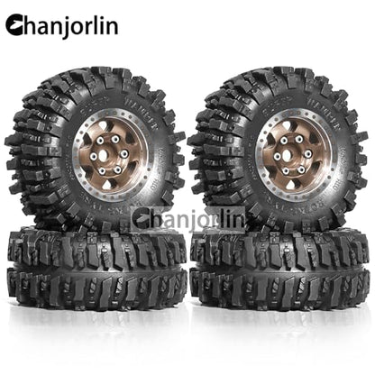 1/24 1/18 RC Crawler Tires and Beadlock Wheels Rims Offset -2.5mm 1.0 Super Soft Sticky Mud Terrain Rock Tyres OD 55mm For 1:24 1:18 Car Axial SCX24 FMS AX24 FCX18 FCX24 TRX4M 4Pcs (Bronze) - color: Bronze