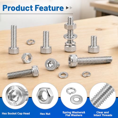 292PCS M3 Hex Socket Head Cap Screw Assortment Kit 304 Stainless Steel | Metric Machine Bolts and Nuts, Flat & Spring Washers, M6x8/10/12/16/20/25/30/35 mm for 3D Printer, RC Car, Drones, DIY Repair - size: SS M6 292PCS