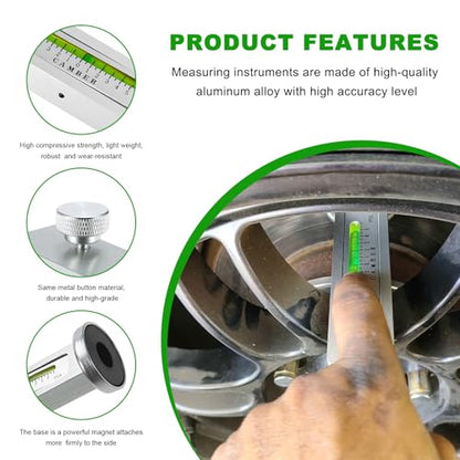 Adjustable Magnetic Gauge Tool, Automotive Camber Castor Strut Wheel Alignment Tool for Tire Repair, Universal Caster Pillar Tire Gauge Tool for Most Cars Trucks RVs