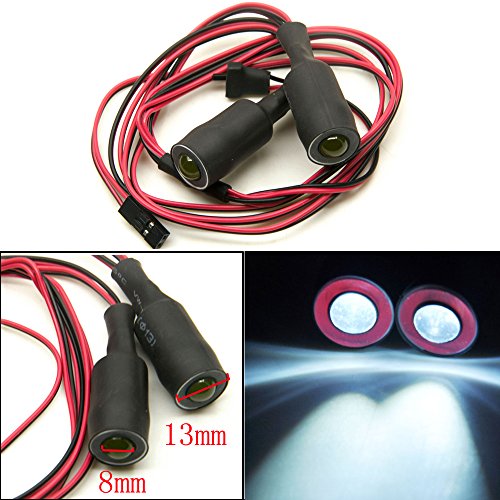 QUE-T 13mm 2 LEDs Angel Eyes & Demon Eyes LED Headlight/Back Light for 1:10 RC Model Crawler Cars, (Red + White, 13MM) - color: Red + White, size: 13MM