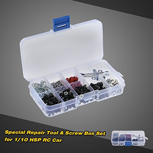 Aoresac 270Pc Machine Screws Set, Metal Material Fasteners Kit with Handy Reusable Plastic Container, Various Sizes Wrench for 1/10 HSP RC Car Tool