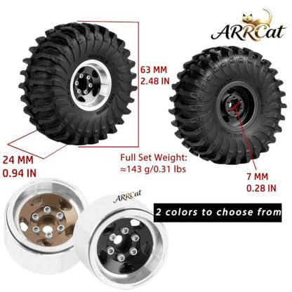 1.0 Beadlock Wheel Tires Set for RC Crawler Car 1/18 TRX4M,1/24 SCX24,RC Off Road Buggy Rally Truck Swamp Claw Mud Terrain Rubber Tires and Aluminum Wheel Rims w/Sponge,Brown - color: Brown - (4pcs 1.0)