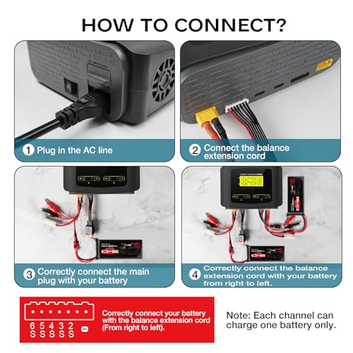 LiPo Battery Charger Dual 10A Fast Balance Charger Discharger for RC Car | Large Screen Battery Charger for 1-6S LiPo LiHV Li-ion LiFe 1-15S NiCD NiMH 2-20V PB Smart Batteries RC Car Aircraft Drone - color: Gray