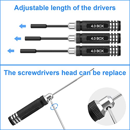 RC Hex Screwdriver Tool Set 16 Pcs Screwdrivers Kit 4 Pcs Hex Driver 8 Pcs Screwdriver 4 Pcs Nut Wrench Repair Tool Kit Socket Screwdrivers for RC Quadcopter Helicopter FPV Drone Car Airplane