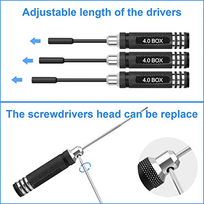 RC Hex Screwdriver Tool Set 16 Pcs Screwdrivers Kit 4 Pcs Hex Driver 8 Pcs Screwdriver 4 Pcs Nut Wrench Repair Tool Kit Socket Screwdrivers for RC Quadcopter Helicopter FPV Drone Car Airplane