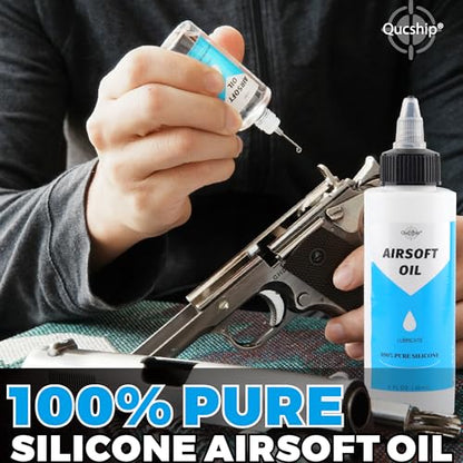 100% Silicone Airsoft Gun Oil & Air Chamber Lube, 2 oz + 1 oz Oiler Kit | CO2 & Airgun Care, Low-Viscosity Fast-Spreading Formula, Protects O-Rings & Seals, for PCP, Spring-Piston, Valves & Nozzles - size: 2+1oz