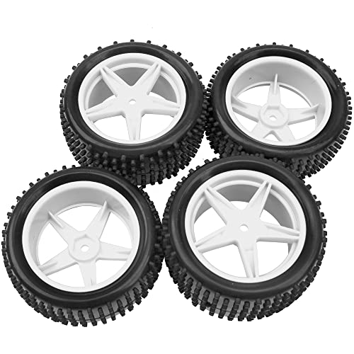 4Pack HIRCQOO OD 88mm/3.46" Front & Rear Rubber Plastic Wheel Rims Tires 12mm Hex Hub Compatible with Redcat Tornado Shockwave HPI HSP ExceedRC Kyosho 1/10 Scale Off Road Buggy (White) - color: White