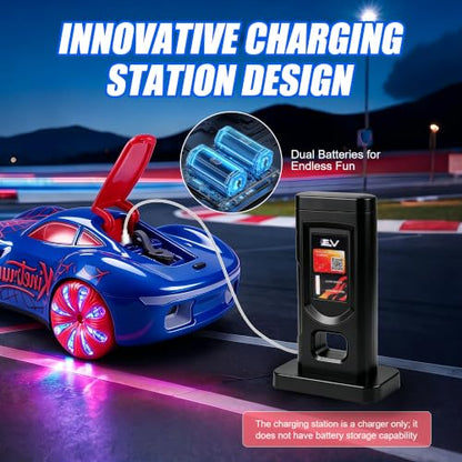 Gesture Sensing RC Stunt Car, 2.4GHz 4WD Remote Control Car for Boys 4-12 | 50 Min Play Dual Batteries, 360° Spinning Drift ,Mist Spray & LED Wheels, Birthday Gift for Kids Boys, Party Gifts, Blue-Red - color: 1-blue