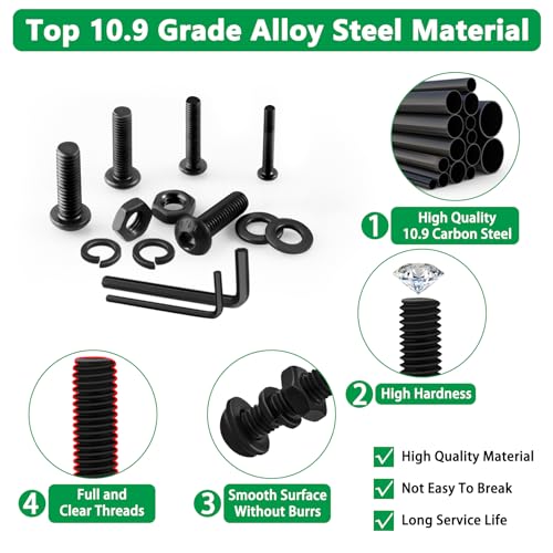 860PCS Screw Assortment Kit, M2-M5 10.9 Alloy Steel Hex Button Cap Bolts | High-Tensile,M2 M3 M4 M5, Hex Button Head Cap Bolts & Nuts Kit, With Lock & Flat Washer & Wrench, For 3D Printing,DIY, Home - size: M2 M3 M4 M5 860pcs 2