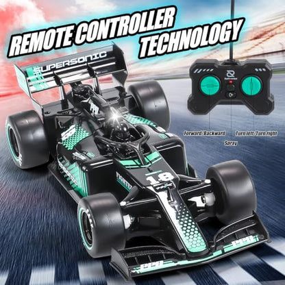 RC F1 Racing Car, 1:16 Scale Remote Control Car with Spray Feature, LED Lights, 2.4GHz, for Kids Ages 6+