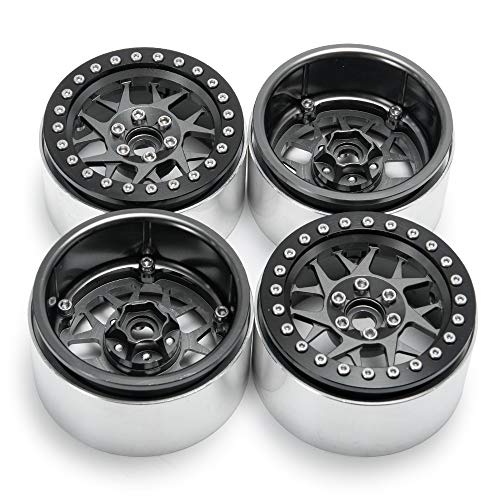 2.2inch Beadlock Wheels Rims 35mm for 1/10th Scale RC Rock Crawler Model Car -Pack of 4 (Titanium color) - color: Titanium