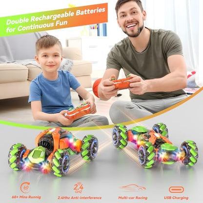 Nicella Remote Control Car, RC Toys Gifts for 6 7 8 9 10 11 12 Year Old Boys Girls - 360° Rotating 4WD Gesture Sensing RC Sunt Car with Lights & Music - Cool Birthday Gifts for Kids - color: Orange/Green