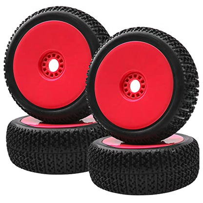 ShareGoo OD 4.52" 1/8 RC Buggy Rubber Tires Tyre w/Plastic Rim 17mm Hex Compatible with Arrma Kyosho Exceed RC Traxxas Redcat HSP HPI 1/8 Scale Off Road Car Buggy (Red) - color: Red