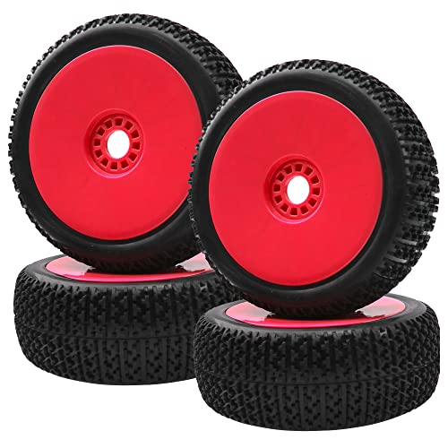 ShareGoo OD 4.52" 1/8 RC Buggy Rubber Tires Tyre w/Plastic Rim 17mm Hex Compatible with Arrma Kyosho Exceed RC Traxxas Redcat HSP HPI 1/8 Scale Off Road Car Buggy (Red) - color: Red
