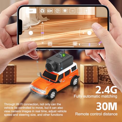Wltoys 1:64 FPV RC Drift Car, 720P WiFi APP, 2.4GHz Gyro, Orange | HD Zero‑lag Camera, 3 Speeds & Suspension. Dual LED Lights. Smooth on Carpets/Tiles. APP Photo/Video/VR for Hobbyists - color: Orange