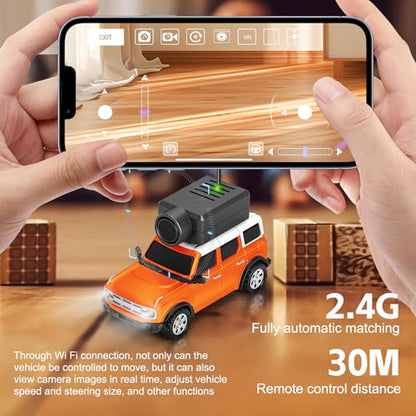 Wltoys 1:64 FPV RC Drift Car, 720P WiFi APP, 2.4GHz Gyro, Orange | HD Zero‑lag Camera, 3 Speeds & Suspension. Dual LED Lights. Smooth on Carpets/Tiles. APP Photo/Video/VR for Hobbyists - color: Orange