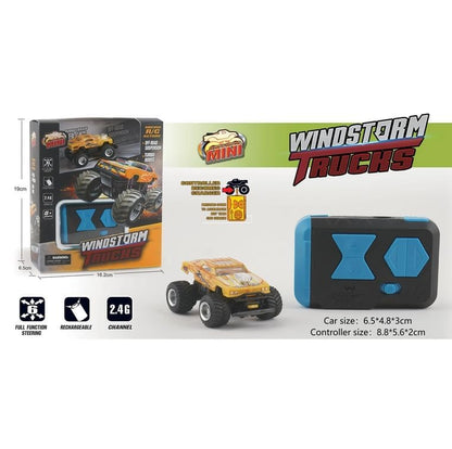Mini RC Truck Off-Road 1:64 Scale Upgraded 2.4G 5-Channel 7CM RC Radio Wireless Remote Control Car Coke Can Micro Racing Pocket Portable Truck for Multi-Users (Yellow-Truck) - color: Yellow-truck