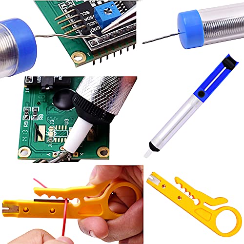 Soldering Iron Kit, 60W Adjustable Temperature 15-in-1, Solder Wire, 2 pcs Tips, Wire Cutter, Desoldering Pump, Tweezers, Fast Heating for Desoldering Electronics Repair Hobby DIY 120V US Plug