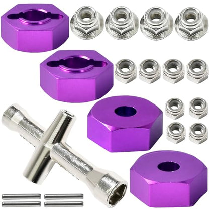 Aluminum 12mm Hex Wheel Hub with Flange M4 Nylon Lock Nut Cross Hex Wrench & M3 M4 Nylon Locknut for Traxxas Slash, Stampede Hsp Redcat Rc4wd Tamiya Axial SCX10 WLtoy 1/10 RC Car Truck Crawler Buggy - color: Purple