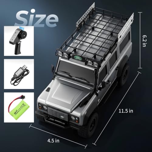 1/18 Scale RC Rock Crawler, MN-111C Land Rover RC Car Models, 4WD Off-Road RC Truck RTR W/ 2.4G Remote RC Vehicles for Adults Hobby Toys Gifts (Grey) - color: Gray