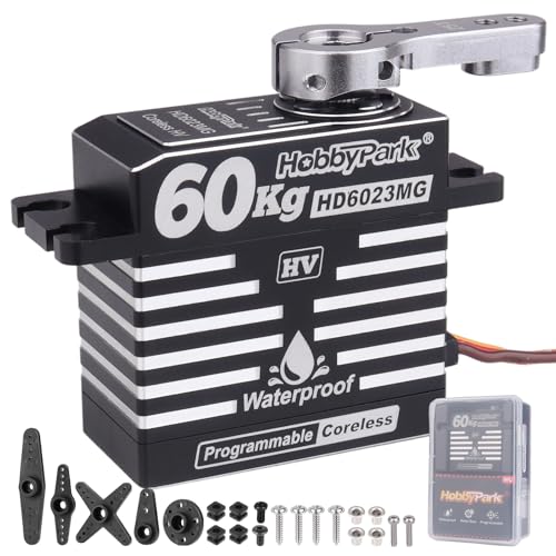 HobbyPark Waterproof 828oz-in 60KG High Torque Servo Coreless Motor 8.4V HV Servo Metal Gears Digital Servo Programmable for 1/8 1/10 1/12 RC Crawler RC Truck RC Cars Buggy Robotic Control Angle 180°
