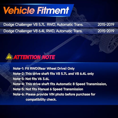 Rear Drive Shaft Prop Shaft Driveshaft Assembly [5.7L 6.4L, RWD, Auto 8 Speed Trans] Fit for Dodge Challenger 2015-2019, Replace# 986-220, 52123980AC