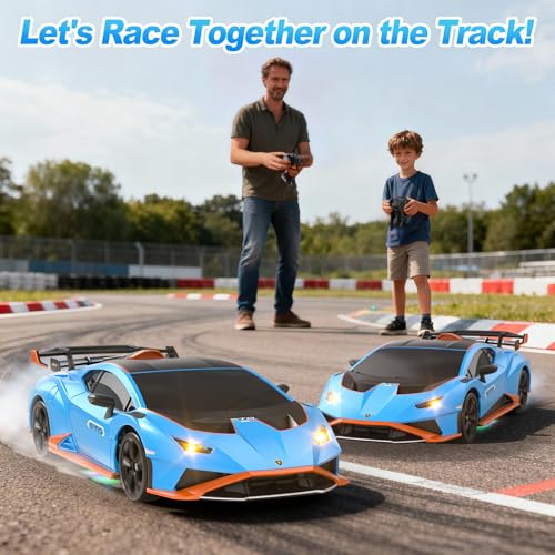 Lamborghini Remote Control Car, 1:24 Scale Officially Licensed Lambo Toy Car, 25KM/H High Speed Fast RC Drift Car with LED Light 2.4GHz Model Cars for Boys Girls Kids Adults Birthday Ideas Gift - color: Blue