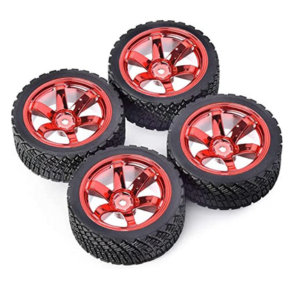 4PCS 65mm RC Rally Car Rubber Tires and 6-Spokes Wheel Rims 12mm Hex Compatible with 1/10 RC On-Road Rally Racing Car HSP Tamiya Sakura HPI WR8 HSP TT02 WLtoys (Red) - color: Red