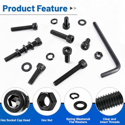 500Pcs M4 Screw Hex Socket Head Cap Bolt Kit M4x6-30mm 12.9Alloy Steel | Black Zinc Plated Metric Allen Bolt with Nut Flat Spring Washer Allen Wrench Assorted Hardware for DIY, 3D Printing Furniture - size: G12.9 M4 500PCS