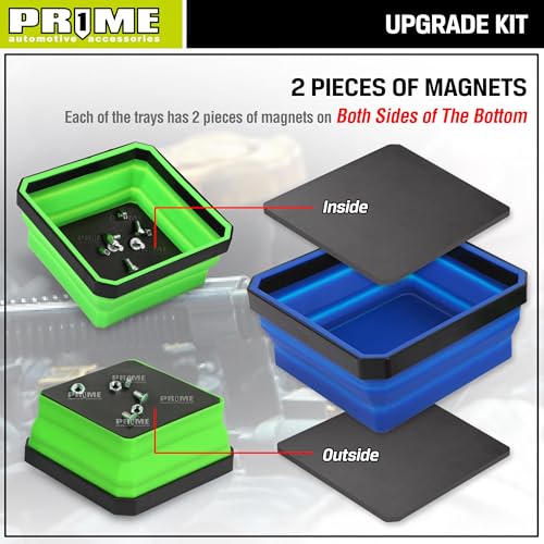 PR1ME Upgrade Collapsible Magnetic Parts Tray Set, 3 Pack, Foldable Magnetic Tool, 4.25 inch Square Silicone Bowls with Magnetic Base Stores and Organizes Small Parts and Tools - size: Upgrade Trays