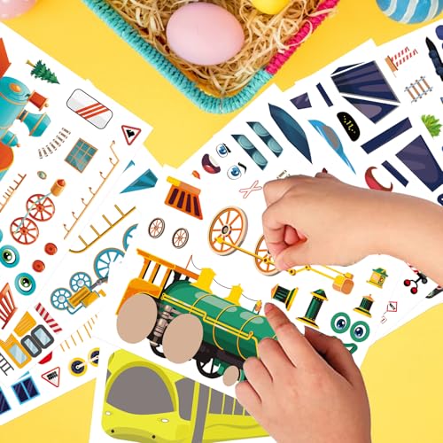 Make-a-face Sticker, Make Your Own Train Mix and Match Stickers | 24 Sheets Train Stickers DIY Crafts Party Supplies School Activity Reward Birthday Gifts for Kids - style: Train