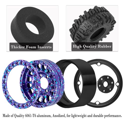 Aluminium RC 1.9" Beadlock Wheels Tires for 1/10 SCX10 90046 AXI03007 TRX4 TRX6 VS4-10 Gen7 Gen8 MST CFX D90 RC Crawler Car,Alloy 1.9 Rims Tires,Purple Colorful - color: Purple Colorful- (Rc 1.9" Tires)