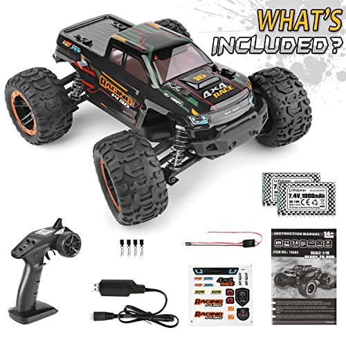 HAIBOXING Remote Control Car 16889, 1:16 Scale 2.4Ghz RC Cars 4x4 Off Road Trucks, Waterproof RTR RC Monster Truck 36KM/H, Toys for Kids and Adults with 2 Batteries 35+ mins Play