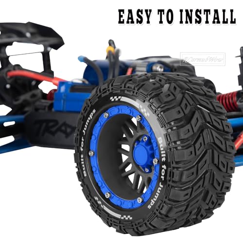 RC Wheels and Tires for 1/16 Scale,RCarmubWow Plastic Rim Rubber Tires for 1/16 Summit E-Revo Gorgon Grom,Mini Kraton 3S, M-J-X16207-16210, H-B-X16889 16890,S-C-Y16101-16106 RC Truck,Black&Navy Blue - color: Black W/Navy Blue(4pcs)