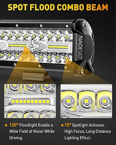 NAOEVO 7 Inch LED Light Bar, 480W 48,000LM LED Off Road/Fog Lights, 4 Pcs | Spot Flood Combo Waterproof LED Tractor Lights, Aluminum LED Work Lights with Bracket for Truck, Tractor, Boat, ATV, UTV - size: 4 Pcs