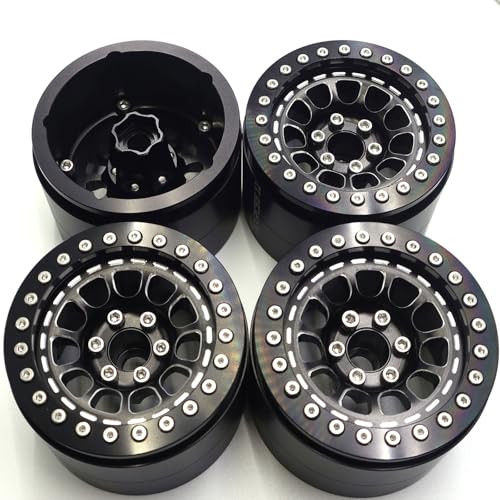 RC 2.2 Aluminum Alloy Beadlock Wheels and Tires Upgrades Accessories Rims for 1/10 SCX10 TRX4RC4WD and D90 RC Crawler Axial Remote Control Car (4pc) (Black) - color: Black