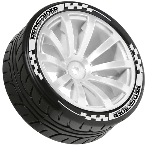 REDSPIDER 1/10 RC On-Road Wheel Tires 2.56" OD 10-Spoke Plastic Wheel hub and Rally Tires 12mm Hex Fit for 1/10 Tamiya TT01 TT02 XV02 XV01 WLtoys HSP Kyosho WR8 RedCat Sakura HPI (White) - color: White