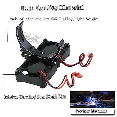 Motor Cooling Fan with 47-49mm Adjustable Mount Upgrades Part for 1/8 1/5 Infraction,Felony,Limitless,4985 1717 Motor,Aluminum 4010 High Speed Cooling Dual Fans 15000 RPM Heatsink,Black - color: Black/Cooling Fan