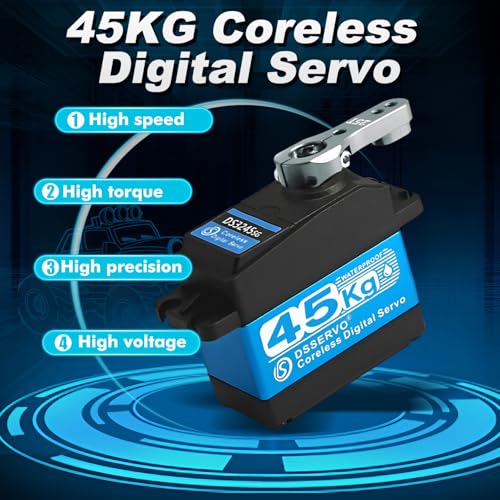 45KG Servo 1/10 Steering Servo High Torque Coreless RC Steering Servo Motor with Stainless Steel Gear Waterproof for 1/8, 1/10, 1/12 Scale Cars and DIY Projects (DS3245SG-180 Rotation) 5V-8.4V